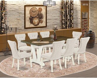 Dining Set - Rectangular Table & Parson Dining Chairs - Distressed Jacobean & Linen White Finish