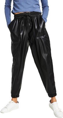 Womens Faux Leather High Rise Jogger Pants