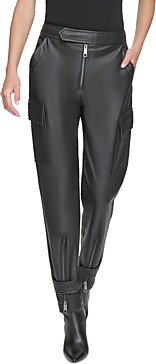 Faux Leather Cargo Pants-AD