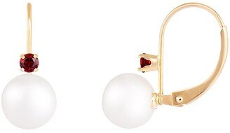 Splendid Pearls 14K Garnet 7-8Mm Pearl Earrings