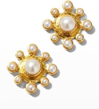 6mm White Pearl Stud Earrings with Pearl Halo