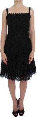 Black Floral Lace Shift Knee Length Women's Dress