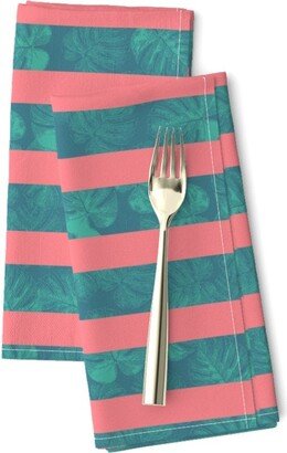 Nautical Dinner Napkins | Set Of 2 - Monstera Leaf Stripes By Sandra Hutter Designs Pink Blue Leaves Summer Cloth Spoonflower