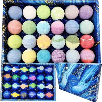 Pure Parker Natural Bath Bombs Blue Gift Set. 24 Shea Bath Bombs For Men And Women. Large Spa Fizzers With Moisturizing Essential Oils Nurture Me