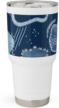 Travel Mugs: Shashiko Spring Clouds - Blue Travel Tumbler, 30Oz, Blue