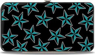 Buckle-Down Hinge Wallet - Nautical Stars Scattered Black/Turquoise (Multicolor) Wallet Handbags