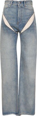 High rise denim jeans w/cutouts