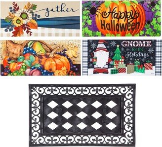 Sassafras Fall Holiday Set of 4 Mats with Rubber Mat Display Frame, Collection #8 - Multi-Color