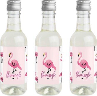 Big Dot Of Happiness Pink Flamingo - Mini Wine Bottle Stickers - Tropical Party Favor Gift - 16 Ct