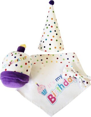 Jojo Modern Pets 4-piece Dog Birthday Kit: Bandana, Hat, Bow Tie, Plush Toy