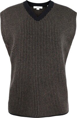 houndstooth-pattern V-neck vest