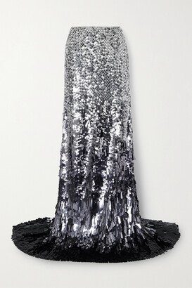 Paillette-embellished Mesh Maxi Skirt - Silver