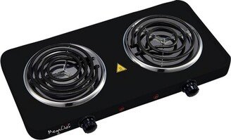 MegaChef Portable Dual Electric Coil Cooktop - Black