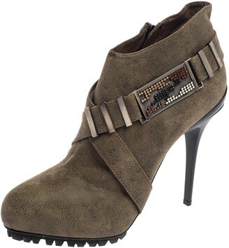 Olive Green Leather Platform Ankle Boots Size 39