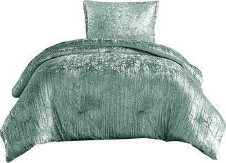 Jay 2 Piece Twin Comforter Set, Polyester Velvet Deluxe Texture, Green