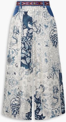 Comet cropped printed silk twill-paneled wide-leg jeans