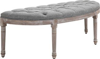 Homcom Vintage Semi-Circle Entryway Bench w/Tufted Upholstered Fabric, Grey