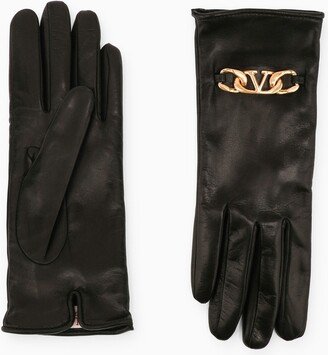 Vlogo black leather gloves