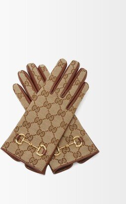 Horsebit Leather And Gg-jacquard Canvas Gloves