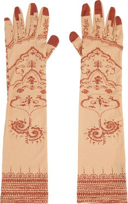 Beige Regenerated Print Long Gloves