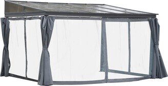 13' x 9.5' Outdoor Patio Gazebo with Sloping Polycarbonate Roof, Durable Aluminum Frame, & Netting Curtain