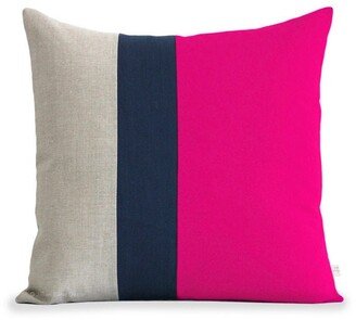 Color Block Pillow | Hot Pink, Navy & Natural Linen By Jillianrenedecor, Modern Home Decor, Colorblock Striped Trio