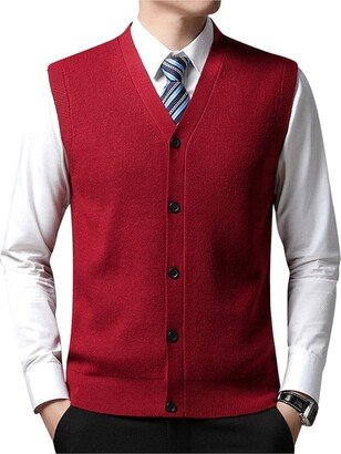 Dawwoti Men's Knitted Sweater Gilets Classic V Neck Sleeveless Button Cardigan Casual Business Knitwear