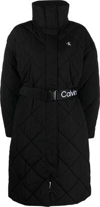 Logo-Belt Quilted Coat