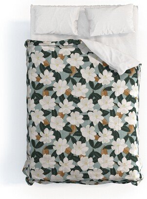 Little Arrow Design Co Magnolia Flowers Dusty Blue Made To Order Full Comforter Set