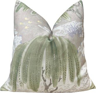 Thibaut Willow Tree in Beige, Green. Designer Pillows, Accent Beige Pillow, High End Floral Pillow Cover, Lumbar Euro Sham