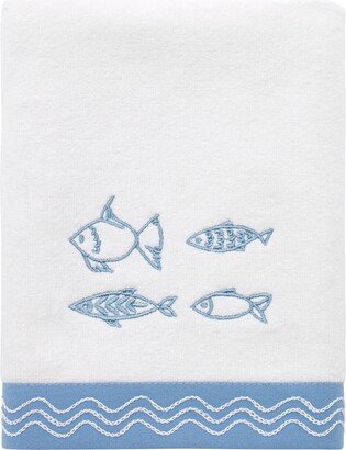 Fin Bay Fish Embroidered Cotton Hand Towel, 16 x 30