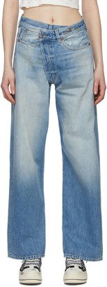 Blue Wide-Leg Cross Over Jeans