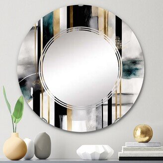 Designart 'Abstract Geode Geometric Black And Gold II' Printed Modern Geometric Wall Mirror