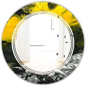 Designart 'Marbled Yellow 4' Printed Modern Round or Oval Wall Mirror - Triple C