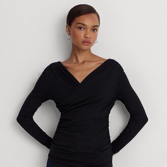 Ralph Lauren Ruched Asymmetrical Stretch Cotton Top