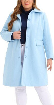 Agnes Orinda Agne Orinda Women' Plu Size Coat Peter Pan Collar Single Breated Long Coat Blue 1X