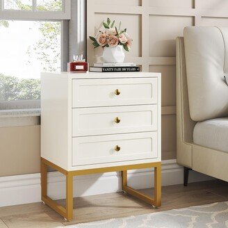 Farfarview White Gold 3-Drawer Nightstand Bed Side Table with Gold Metal