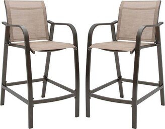 2pc Outdoor Counter Height Aluminum Bar Stools - Espresso - Pellebant