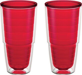 Clear & Colorful Tabletop Made in USA Double Walled Insulated Tumbler Travel Cup Keeps Drinks Cold & Hot, 24oz - 2pk, Red