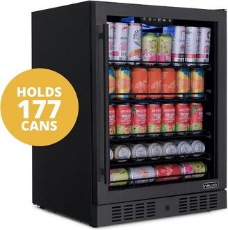 24 Beverage Refrigerator Cooler, 177 Can Black Stainless Steel Glass Door Fridge, Built-in Counter or Freestanding Bar Drinks Refrigerator