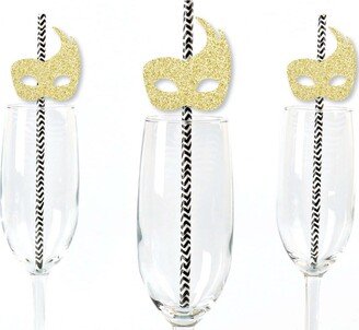 Big Dot Of Happiness Gold Glitter Masks Straws - No-Mess Cut-Outs & Decorative Paper Straws - 24 Ct