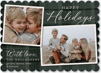 Holiday Cards: Soft Flannel Holiday Card, Green, 5X7, Holiday, Pearl Shimmer Cardstock, Scallop