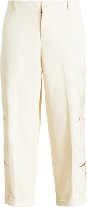 Floral-Embroidered Tapered Trousers