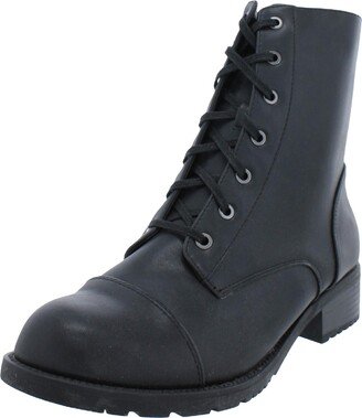 Teagen Womens Leather Round Toe Combat & Lace-up Boots