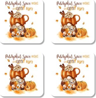 Pumpkin Spice Wishes & Latte Kisses, Gnome Coasters Set Of 4 Autumn Picnic Coasters, Drink Coffee Funny 7-Fal006