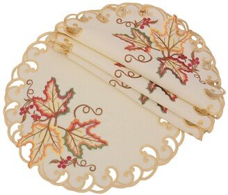 Moisson Leaf Embroidered Cutwork Fall Placemats Round - Set of 4