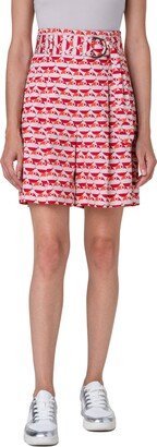 Fiorellina Flamingo Dot Print Belted Cotton Bermuda Shorts