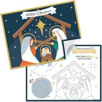 Big Dot of Happiness Holy Nativity - Paper Manger Scene Religious Christmas Coloring Sheets - Activity Placemats - Set of 16