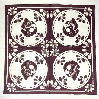 Women's Burgundy/Ivory Cotton Square Scarf w/Skull