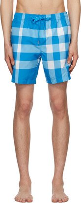 Blue Exaggerated Check Swim Shorts